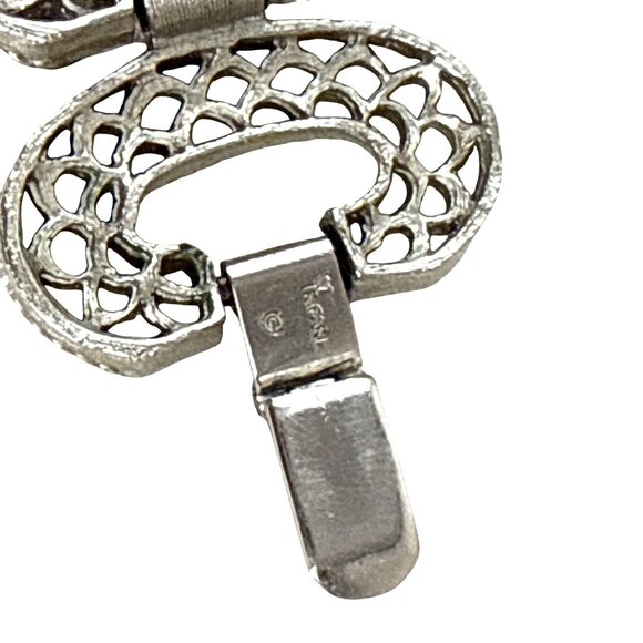 Vintage Crown Trifari Silver Tone Link Bracelet Textured Oval Design 7.5" - Picture 6 of 8